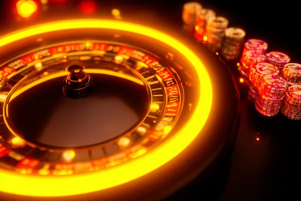 A woman in a luxurious green gown next to an ornate roulette wheel, capturing the upscale casino mood of SLO16.